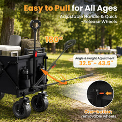 Terrfour Collapsible Folding Wagon, 560LBS Portable Heavy Duty Utility Cart for Grocery, Shopping, Garden, Sports, Camping, Black